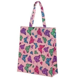 BEAUTIFUL PINK BUTTERFLY DESIGN PVC COATED SHOPPING BAG
