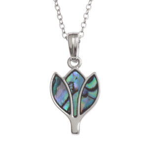 Abalone (Paua) Shell Tulip Design Pendant Necklace on 18" (45cm) Trace Chain Presented in Gift Box