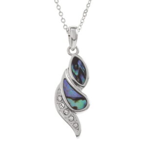 Tide Jewellery inlaid Paua shell diamante strip swirl pendant with inset glass stones, on 18" trace chain