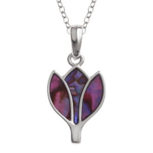 Tide Jewellery inlaid pink Paua shell Tulip pendant on 18" trace chain