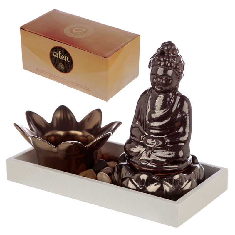 Eden Aroma Set Buddha & Lotus Candle & Incense Cone Burner